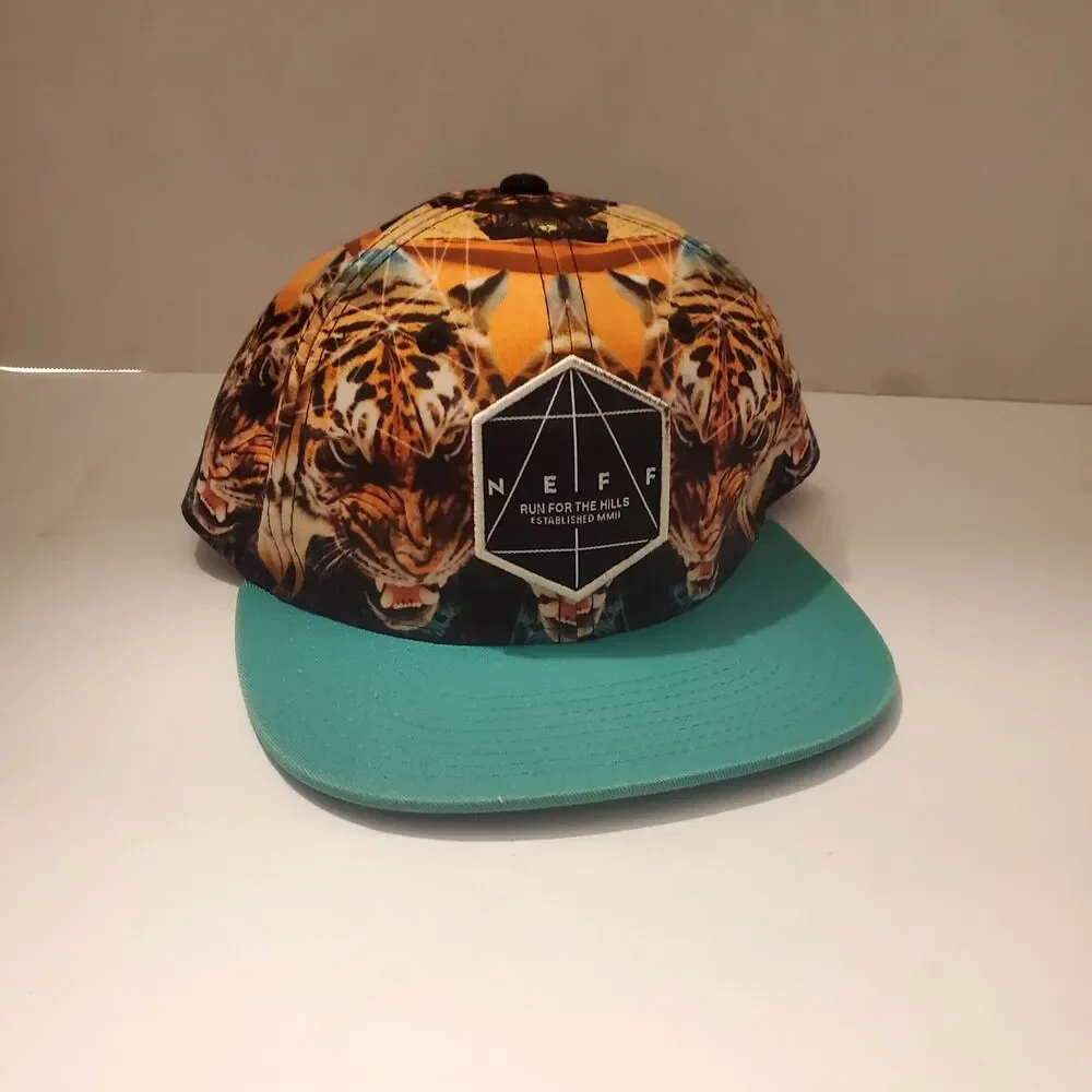 Neff Snapback Hat Tiger Run For The Hills Print Teal Brim Tropical Hat Cap